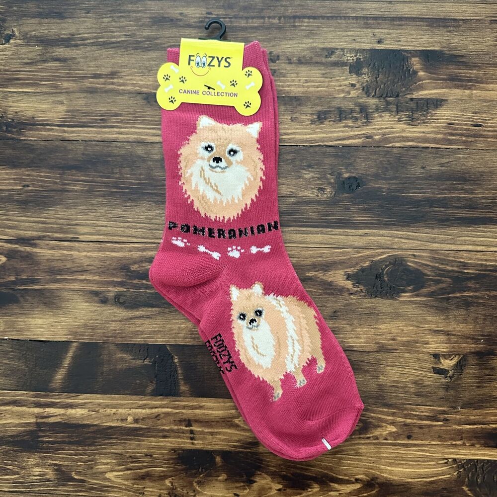 Foozys Pink Pomeranian Print Crew Socks Women One Size